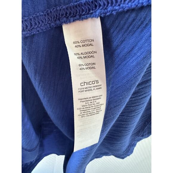 Chicos Modal Cotton Tee Womens Long Sleeve Shirt Blue Casual Large 2 - Picture 3 of 8